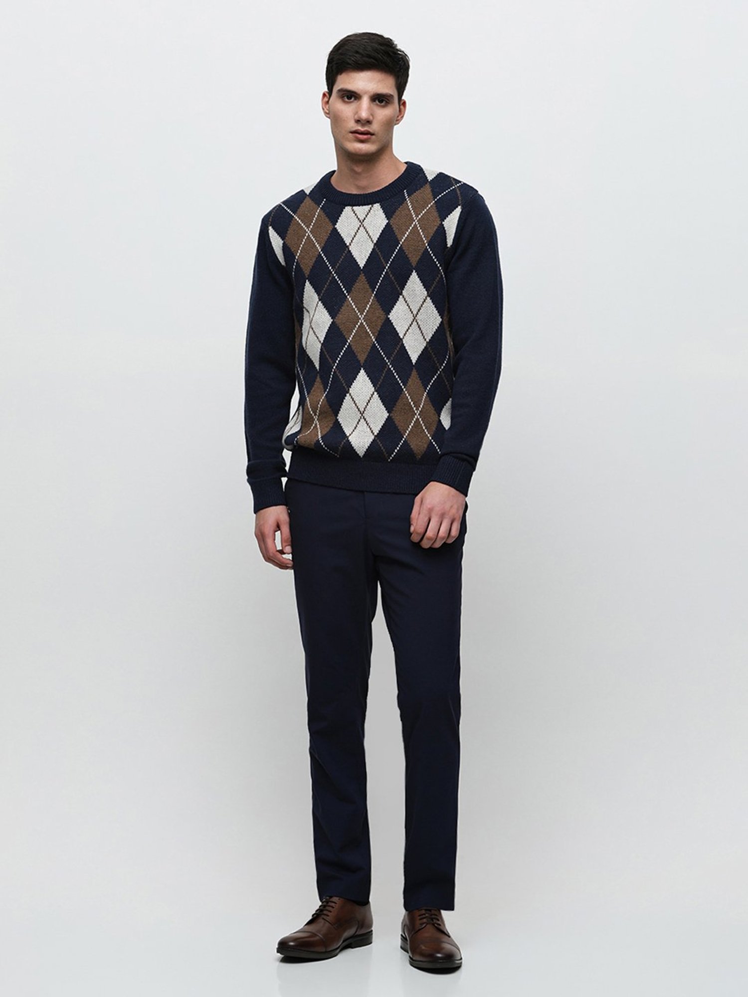 SELECTED HOMME Blue Regular Fit Argyle Sweater