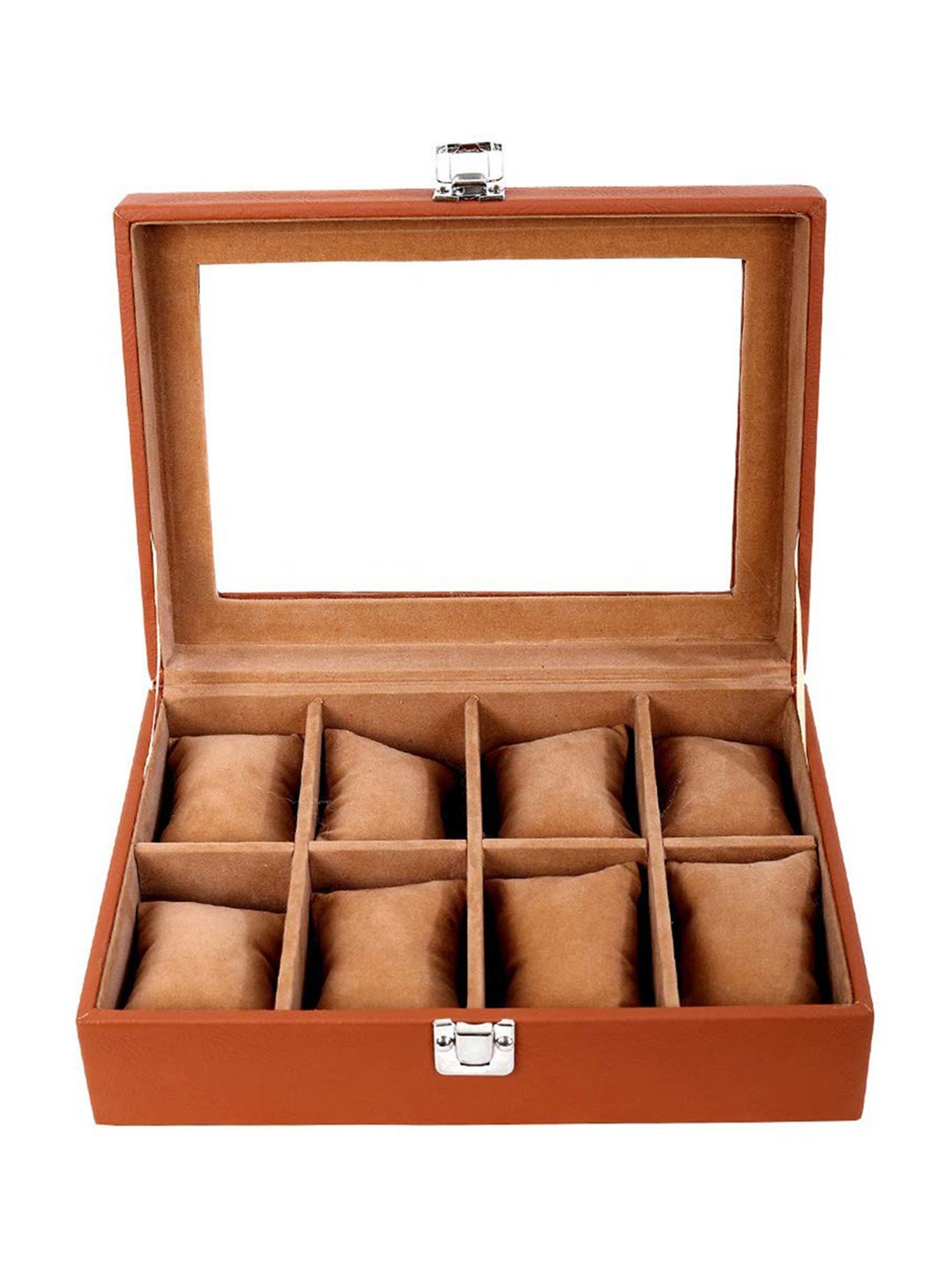 Leather World Tan Watch Box Holder Organizer Case in 8 Slots
