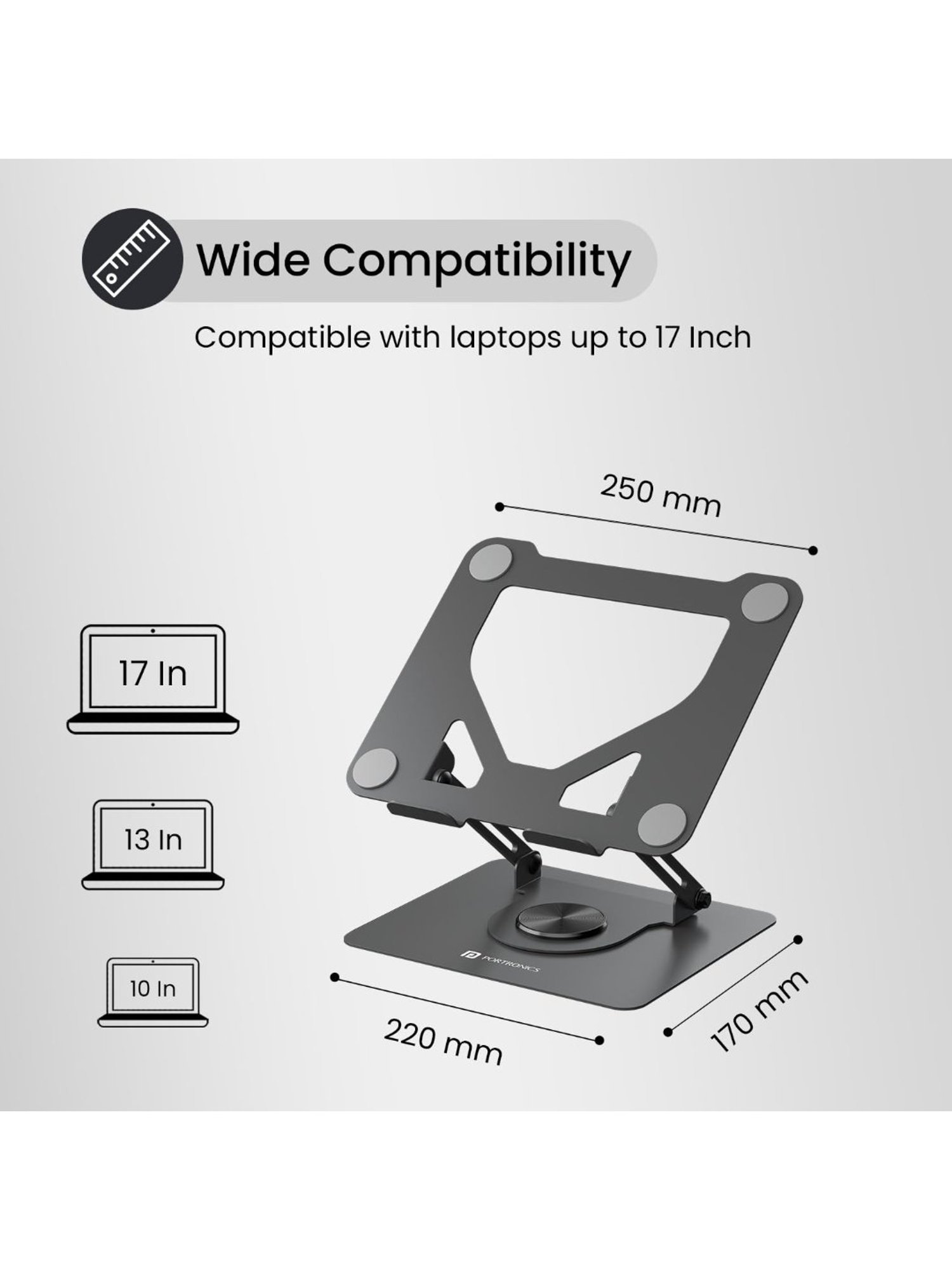 Portronics My Buddy K11 Metal Adjustable Laptop Stand with 360 degree Rotation (Black)