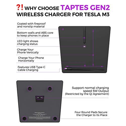 Tesla Model 3 Wireless Phone Charger Pad Horizontally Or Vertically Dual Qi Wireless Smartphone Charging Mat M3 Accessory for Qi Enable Phone Compatible Tesla Model 3 Gen 2 No Software Issue