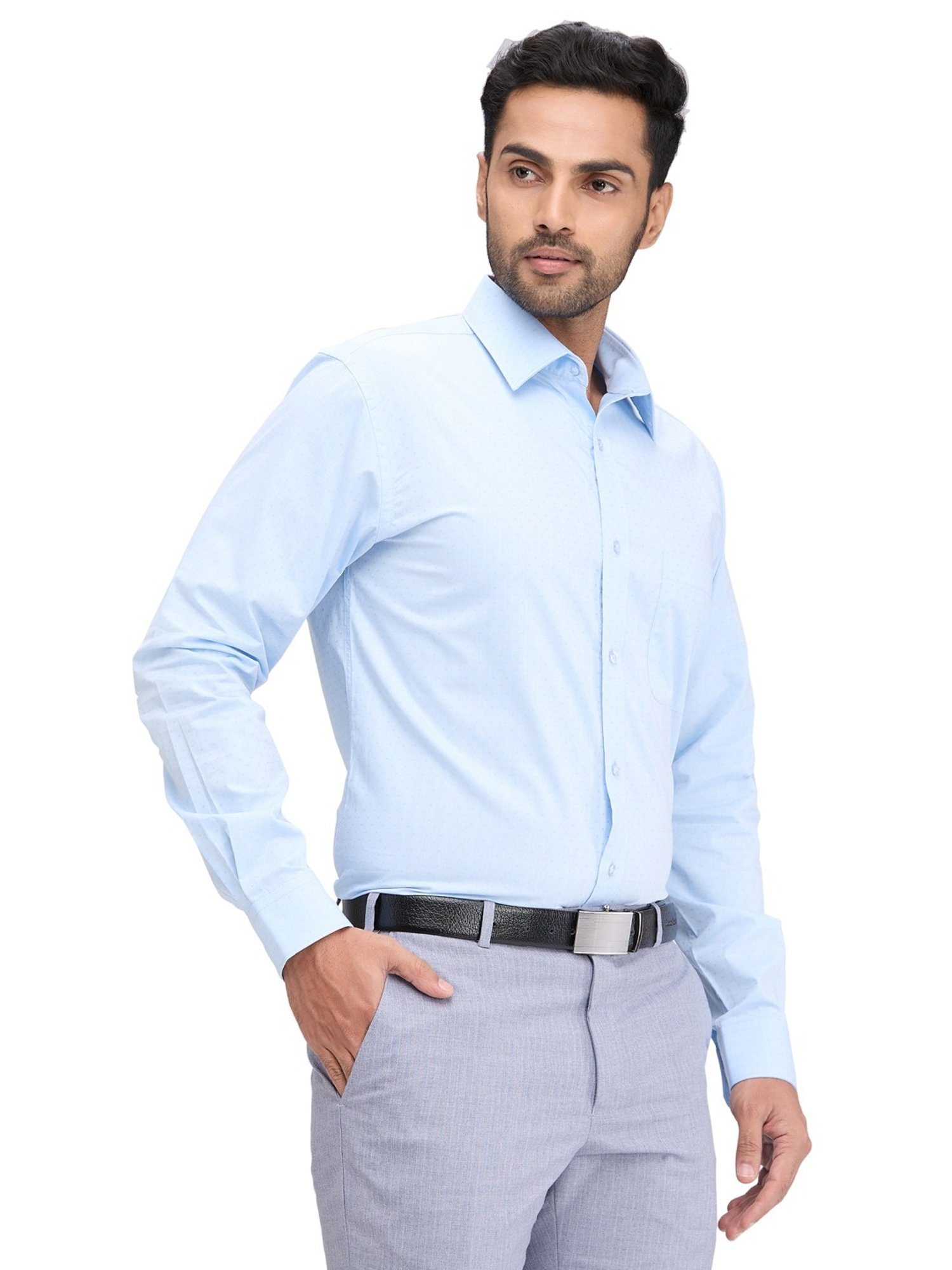 Raymond Blue Slim Fit Self Pattern Shirt