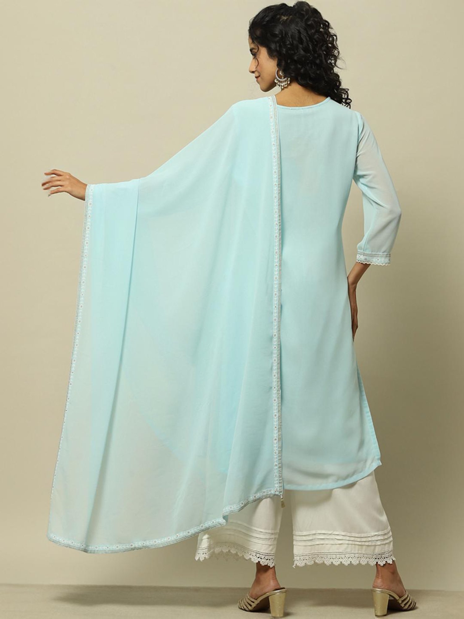 Rangriti Blue Embroidered Dupatta