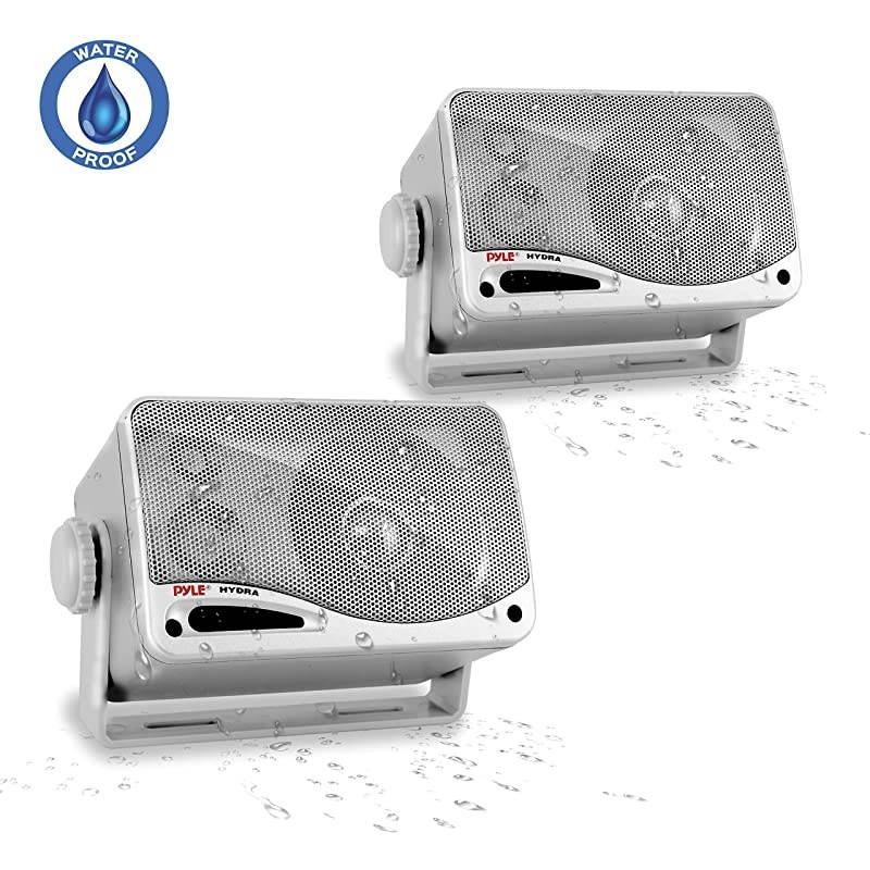 3-Way Waterproof Marine Box Speakers - 3.5" 200 Watt Dual Indoor Outdoor Speaker System - Weatherproof/Waterproof Outdoor Speaker - Home, Boat, Pool, Patio Indoor Outdoor Use -  PLMR24S (Silver)