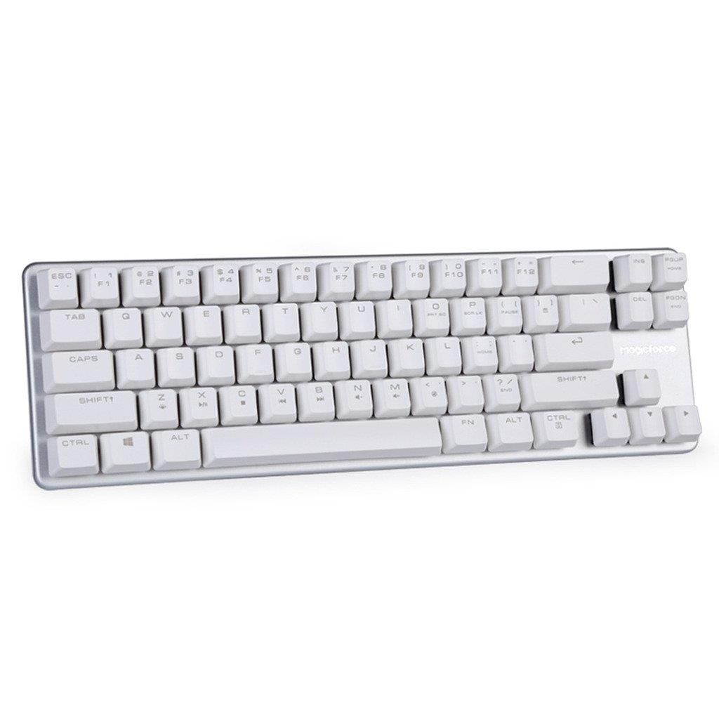 Mechanical Keyboard Wired Keyboard Blue Switch 68-Keys Mini Design (60%) Gaming Keyboard White Silver by Magicforce Qisan