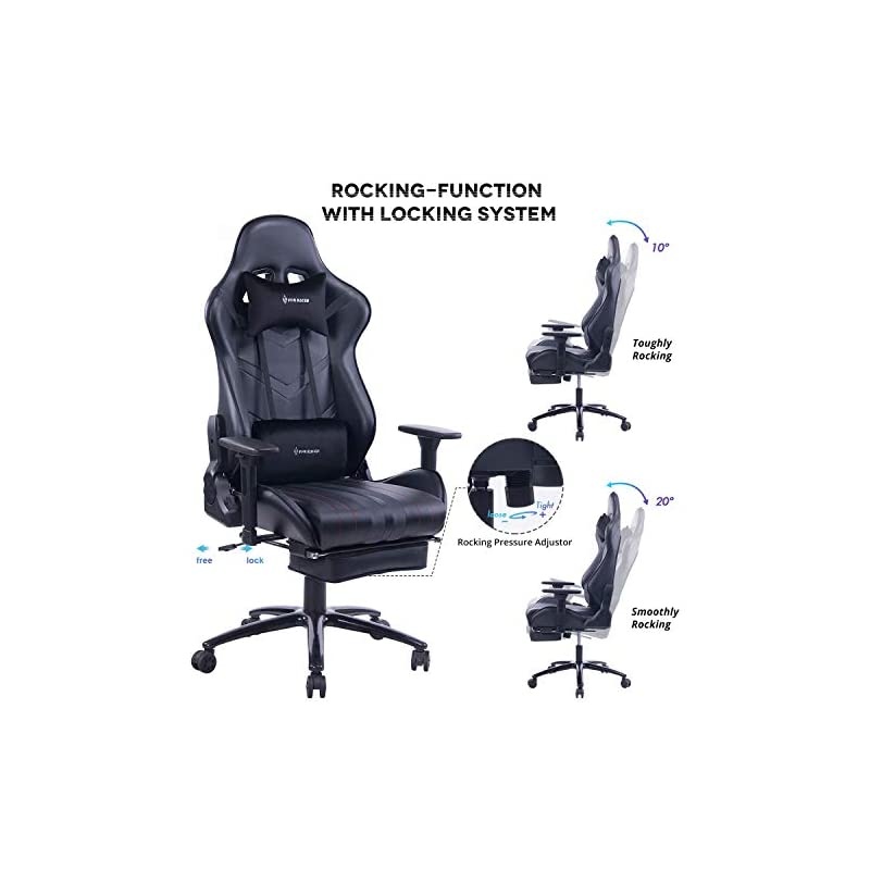 Massage Gaming Chair, High Back Racing PC Computer Desk Office Chair Swivel Ergonomic Executive Leather Chair with Footrest and Adjustable Armrests, Black