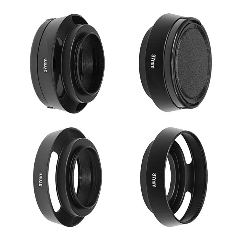 Camera Standard Hollow Vented Metal Lens Hood with Cleaning Cloth and Lens Cap Compatible with LeicaFujiNikonCanonSamsung Standard Thread Lens