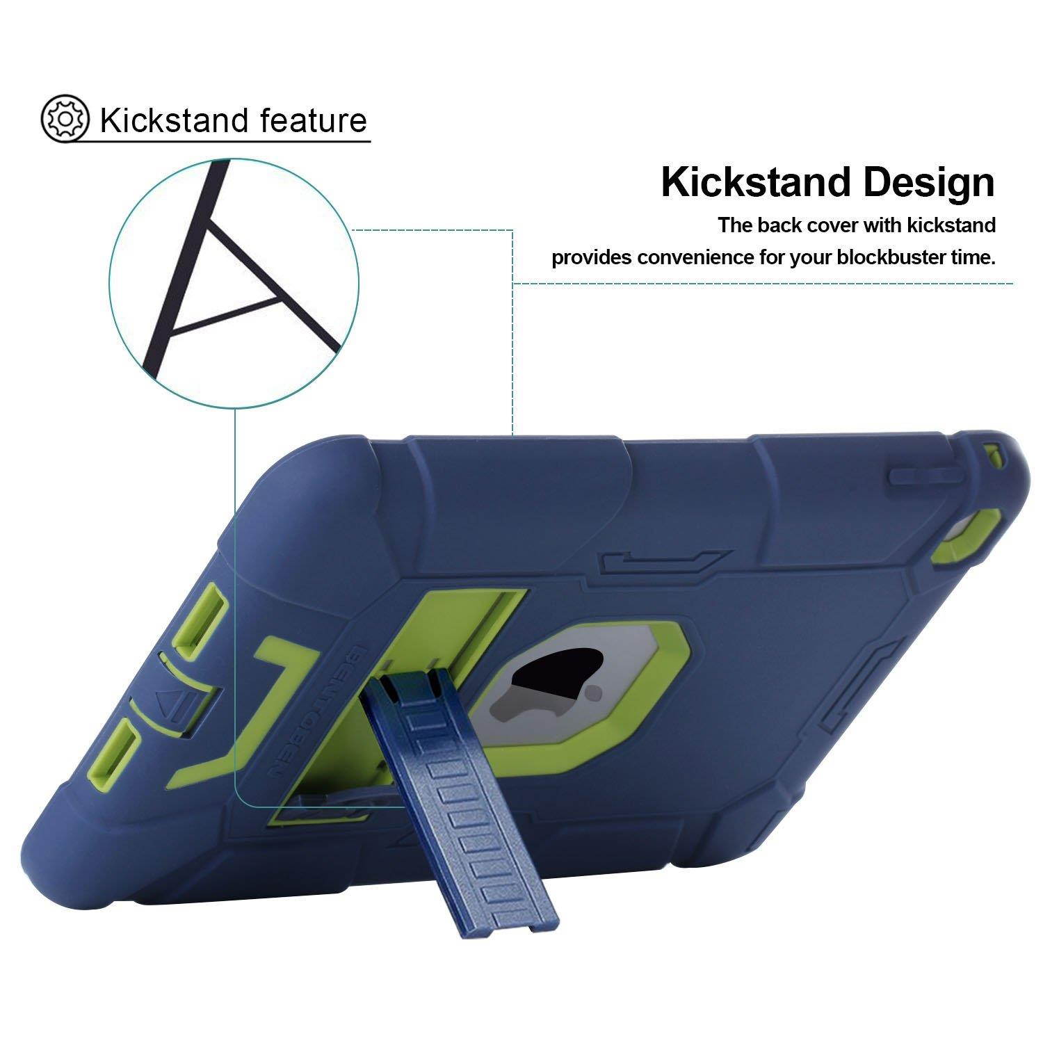 iPad Mini 4 Case,iPad Mini 4 Retina Case,iPad Mini 5 Case,BENTOBEN 3 in 1 Hybrid [Soft&Hard] Heavy Duty Rugged Shockproof Anti-Scratch Protective Kickstand Cases for iPad Mini 4/5,Navy Blue/Green
