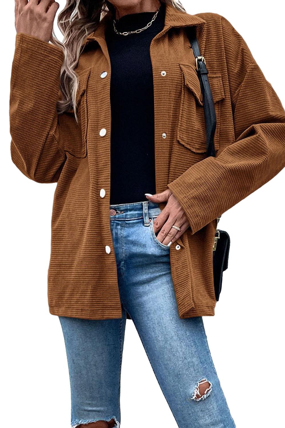 Brown Plaid Button Up Long Sleeve Flannel Shacket