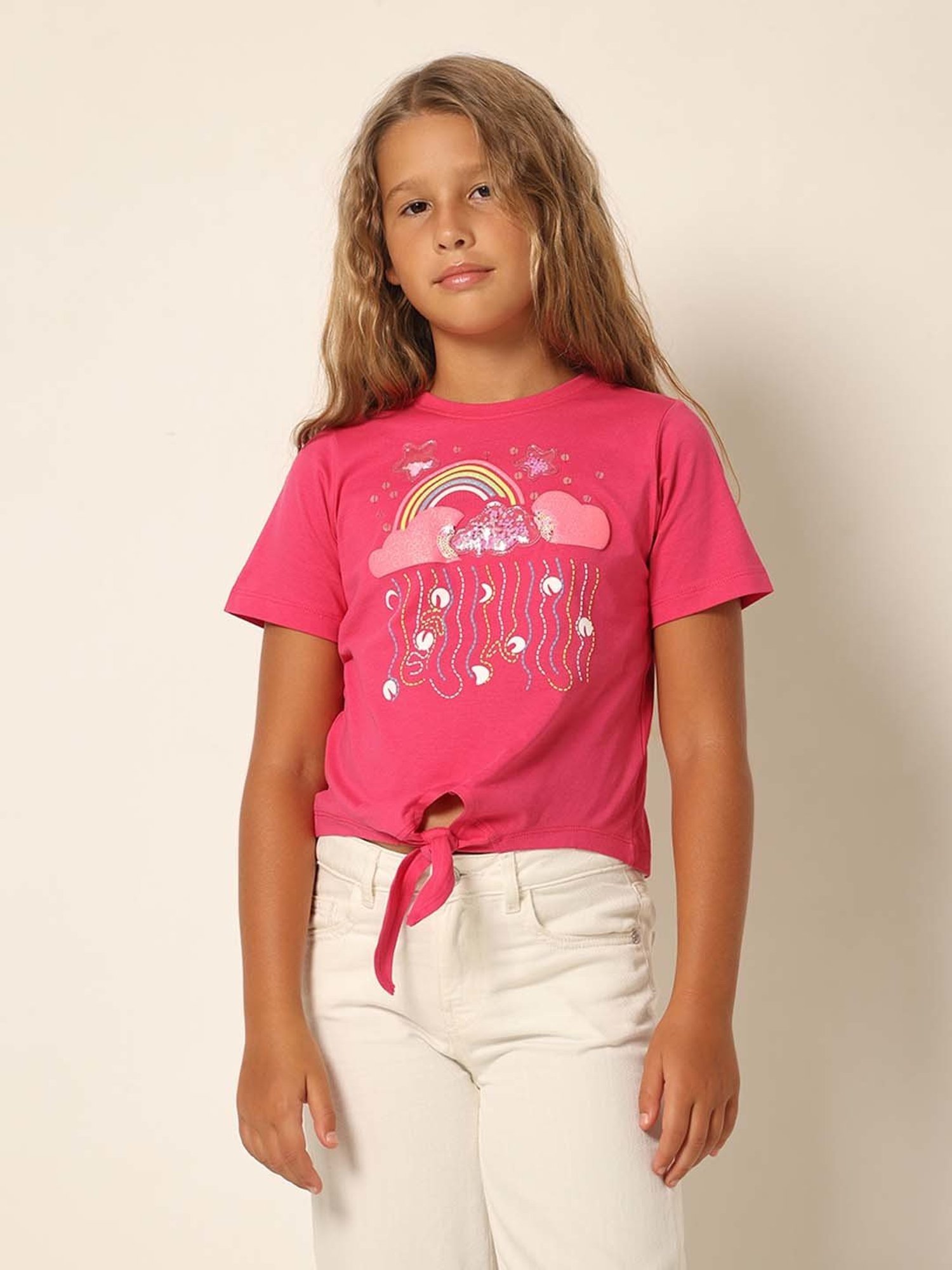 VERO MODA GIRL Raspberry Pink Cotton Applique T-Shirt