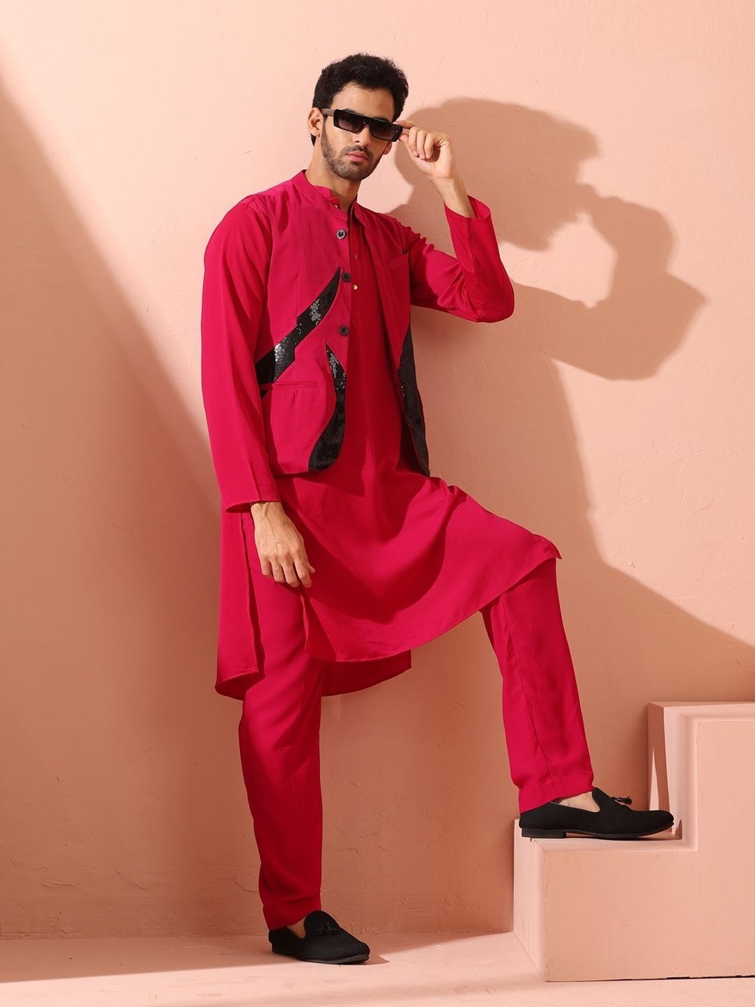 VASTRAMAY Teal Green Regular Fit Printed Nehru Jacket