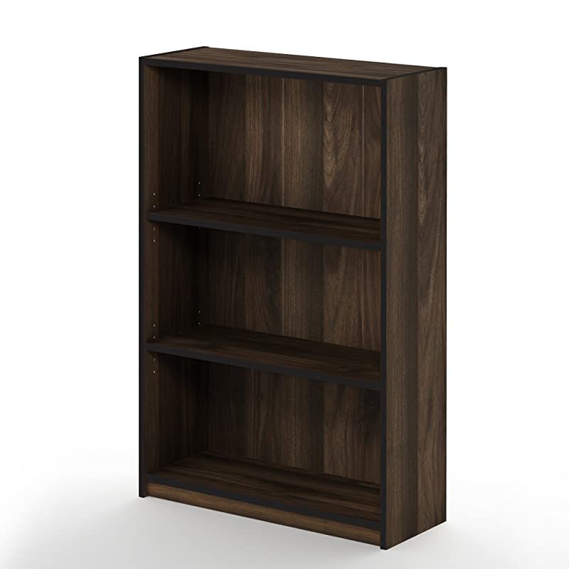 JAYA Simple Home 3Tier Adjustable Shelf Bookcase Columbia Walnut