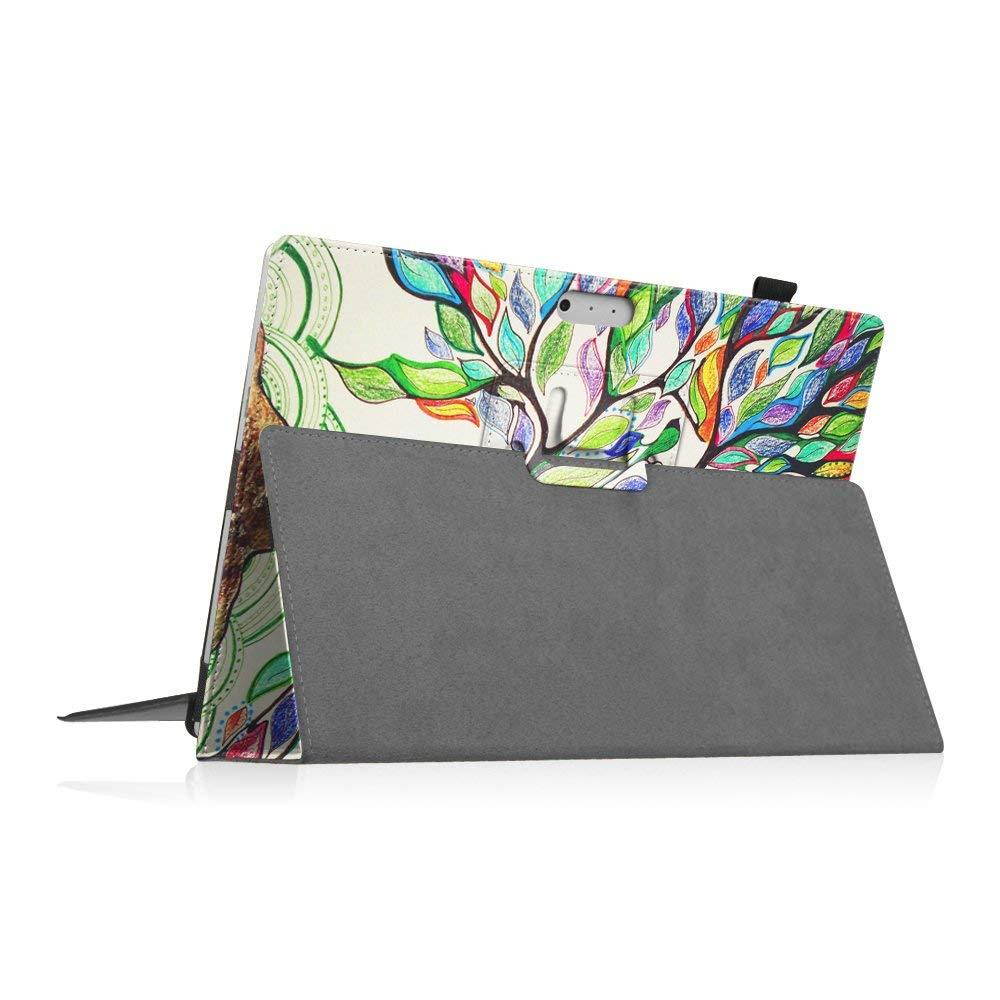 Fintie Surface Pro 6 Case - Premium Vegan Leather Folio Stand Cover with Stylus Holder, Compatible with Microsoft Surface Pro (5th Gen) / Pro 4 / Pro 3 and Type Cover Keyboard (Love Tree)