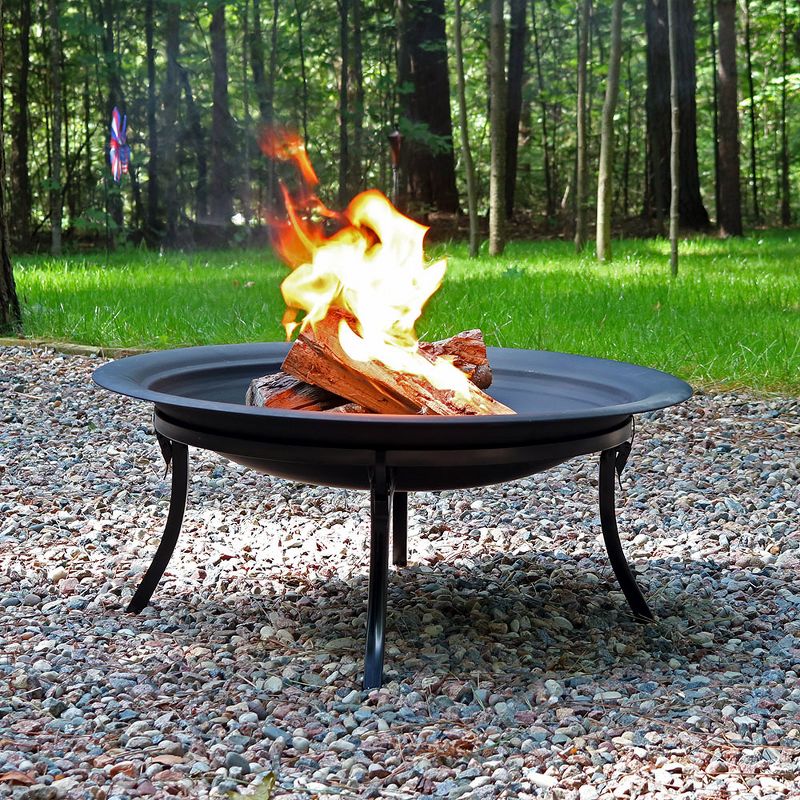 Sunnydaze Outdoor Portable Camping or Backyard Folding Round Fire Pit Bowl with Spark Screen, Log Poker, Folding Stand, and Carrying Case Cover - 29"