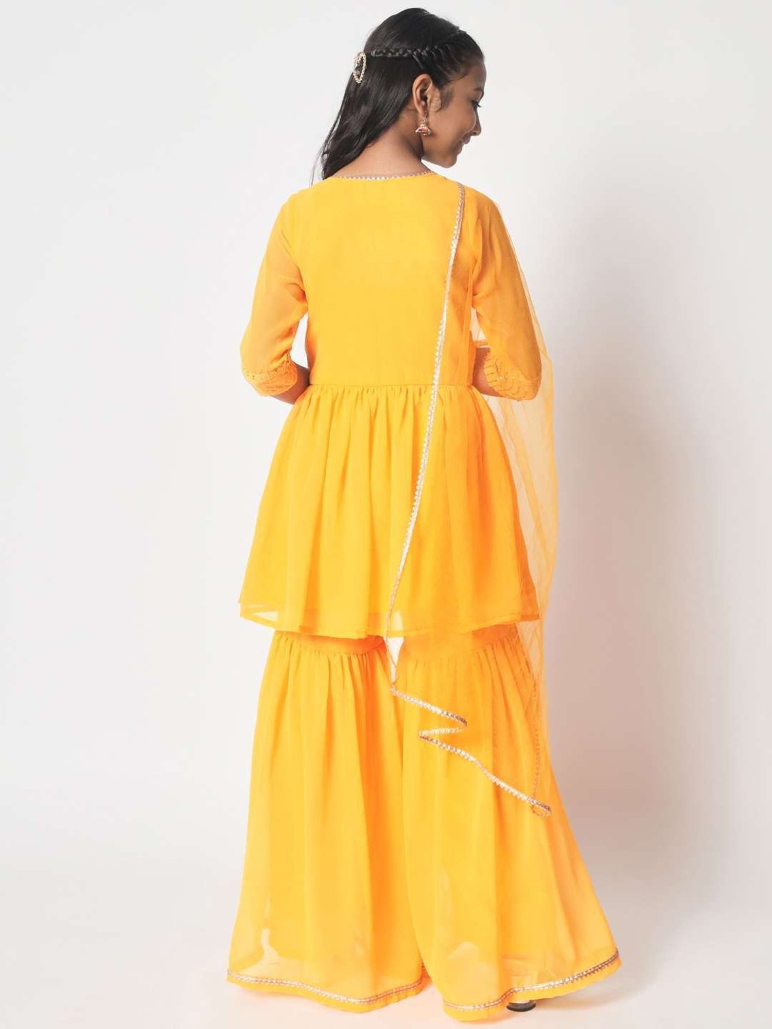 studiorasa Kids Yellow Embroidered Kurti Set