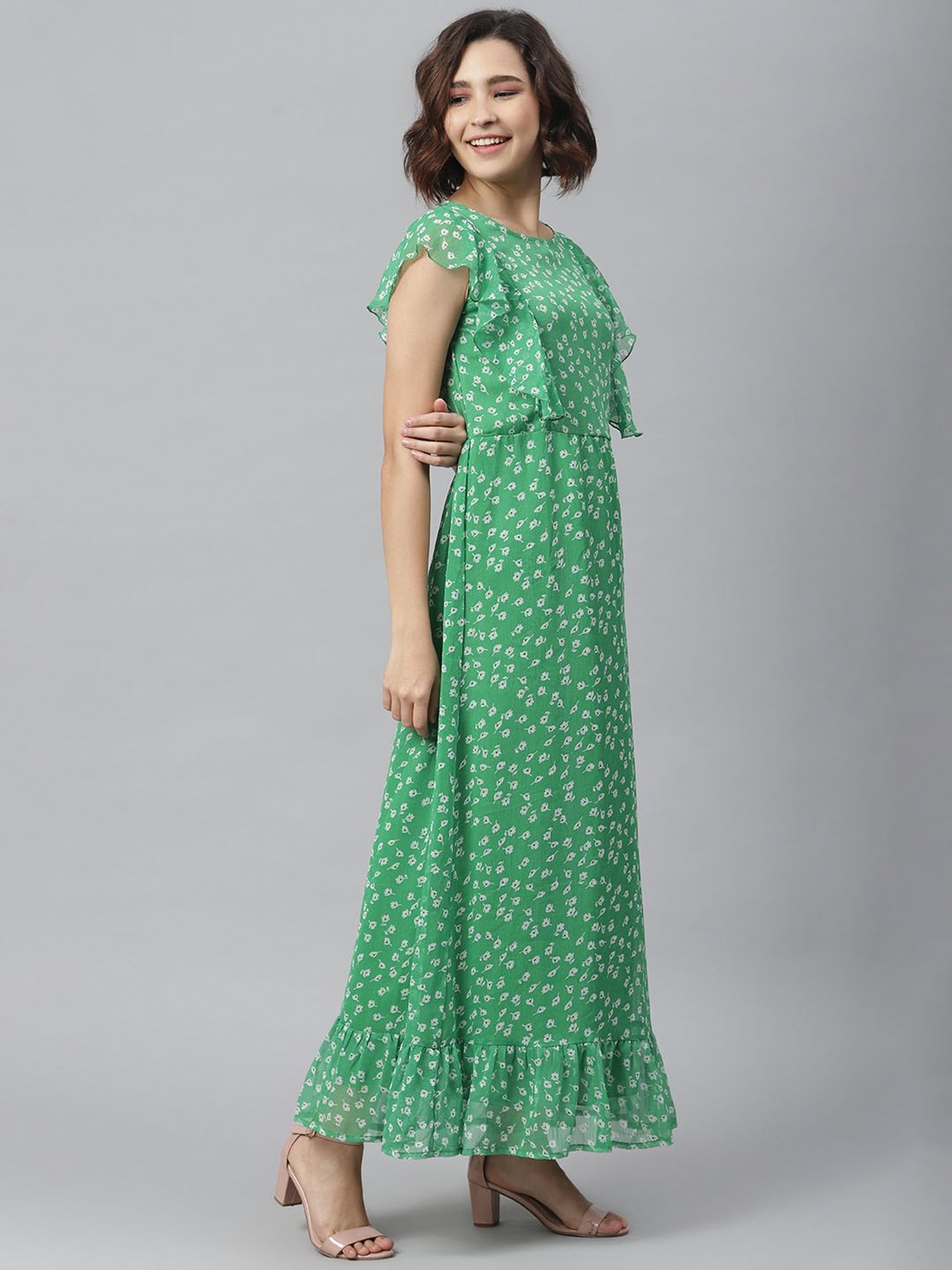 StyleStone Green Floral Print Maxi Dress