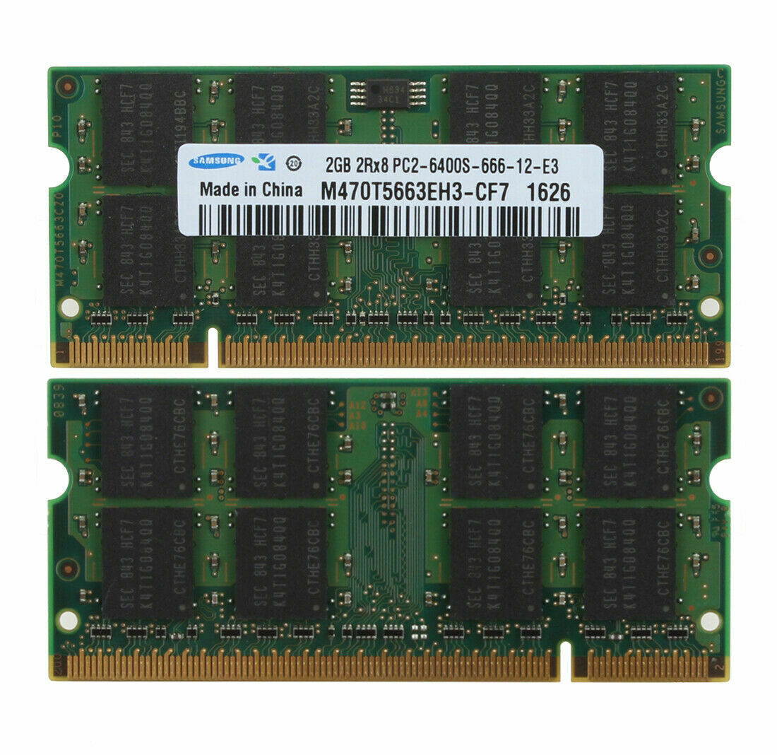 4GB 2x 2GB DDR2 PC2-6400S 800MHz 1.8V CL6 Laptop Memory SODIMM For Samsung M470T5663EH3-CF7