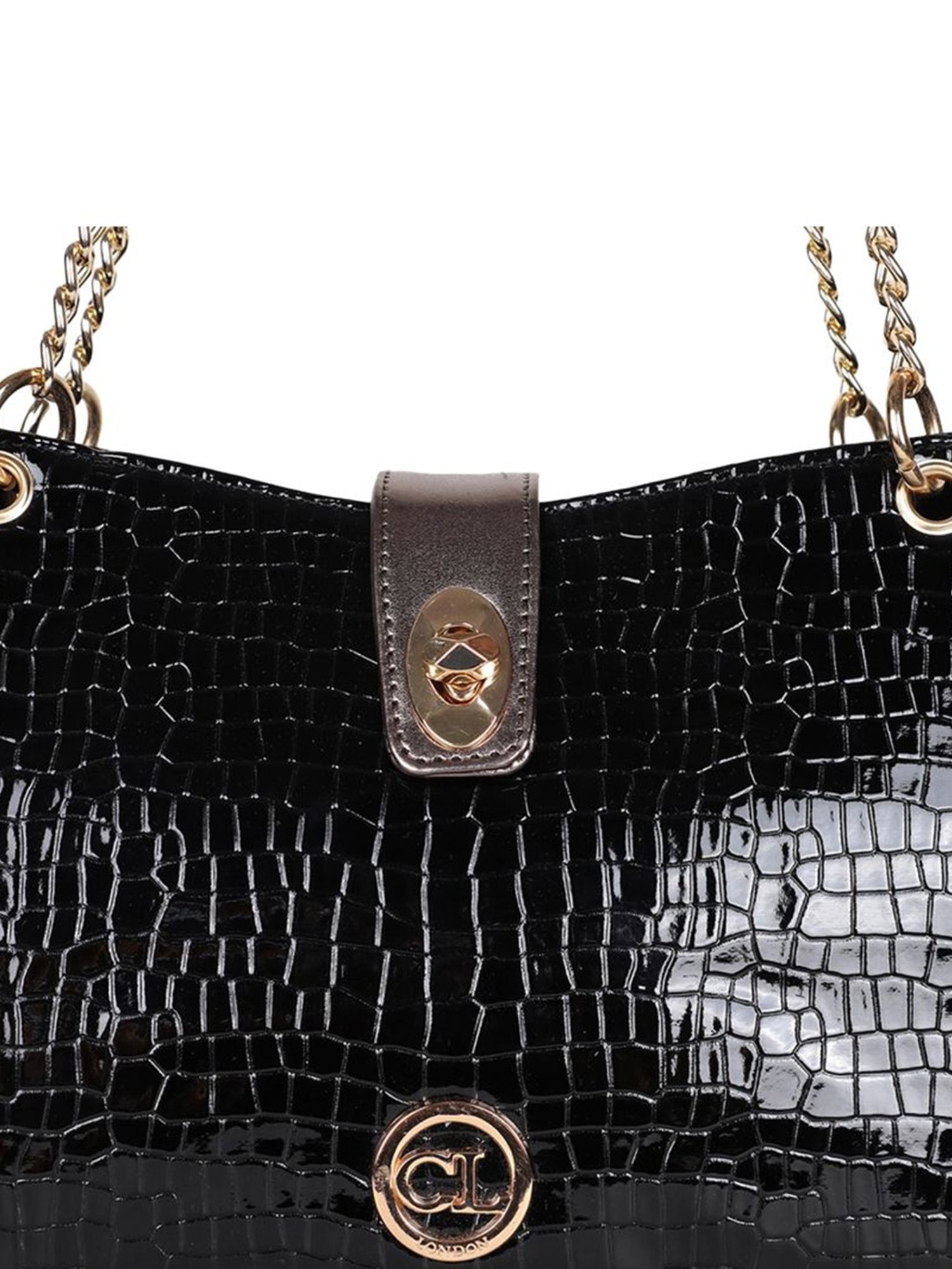 Carlton London Black Textured Medium Shoulder Handbag