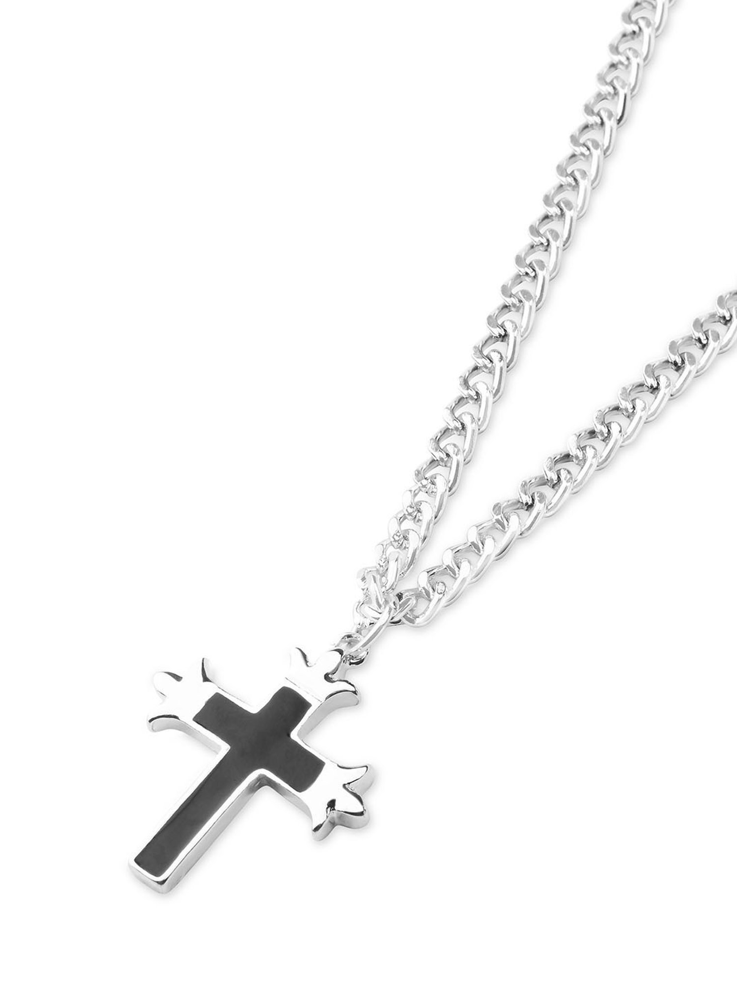 The Bro Code Silver-Plated Black Enamel Cross Pendant Necklace for Men