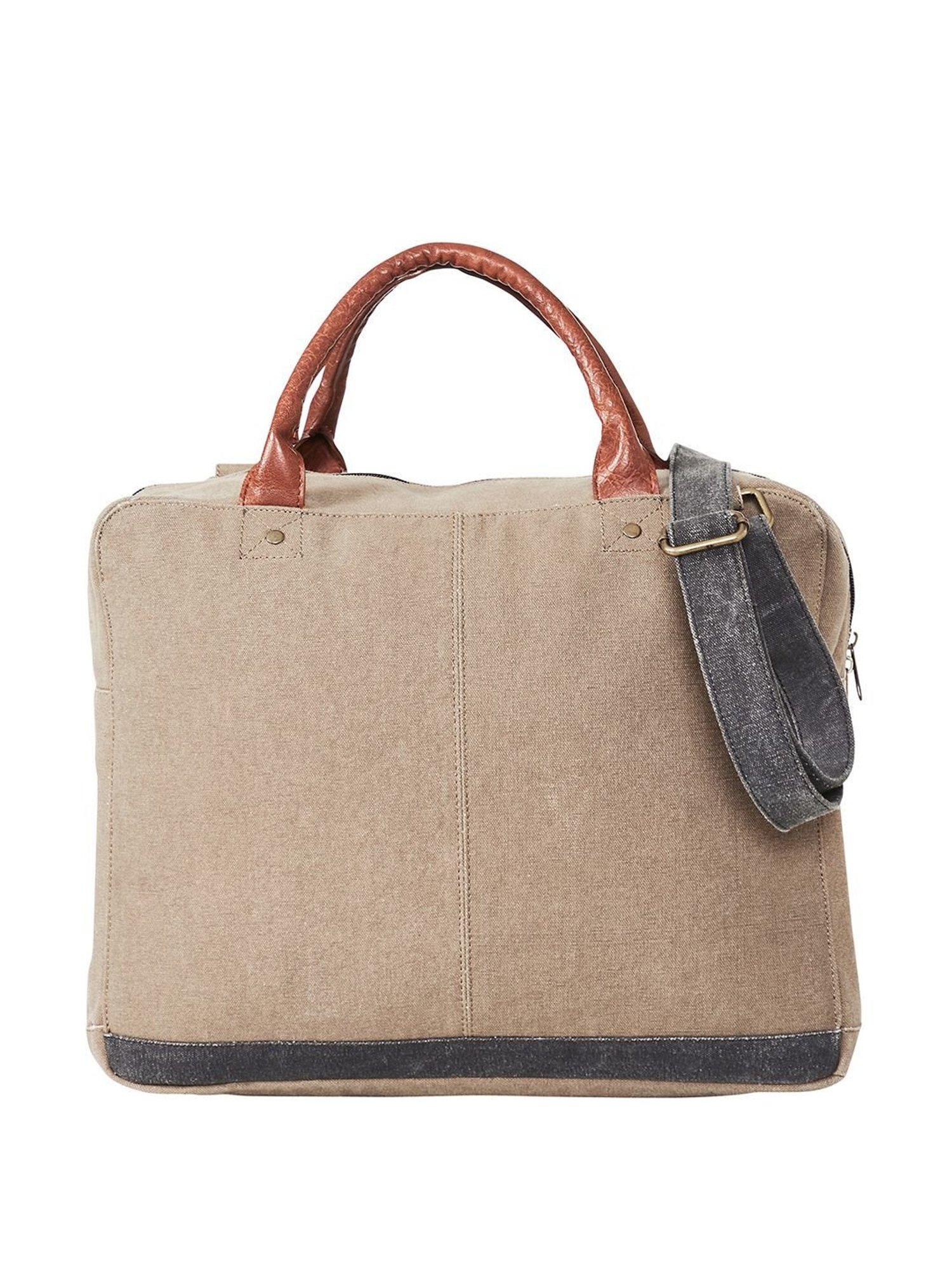Mona B Beige Canvas Large Messenger Bag