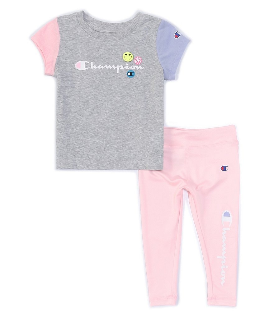 Champion Baby Girls 12-24 Months Short-Sleeve Colorblock Tee & Leggings Set