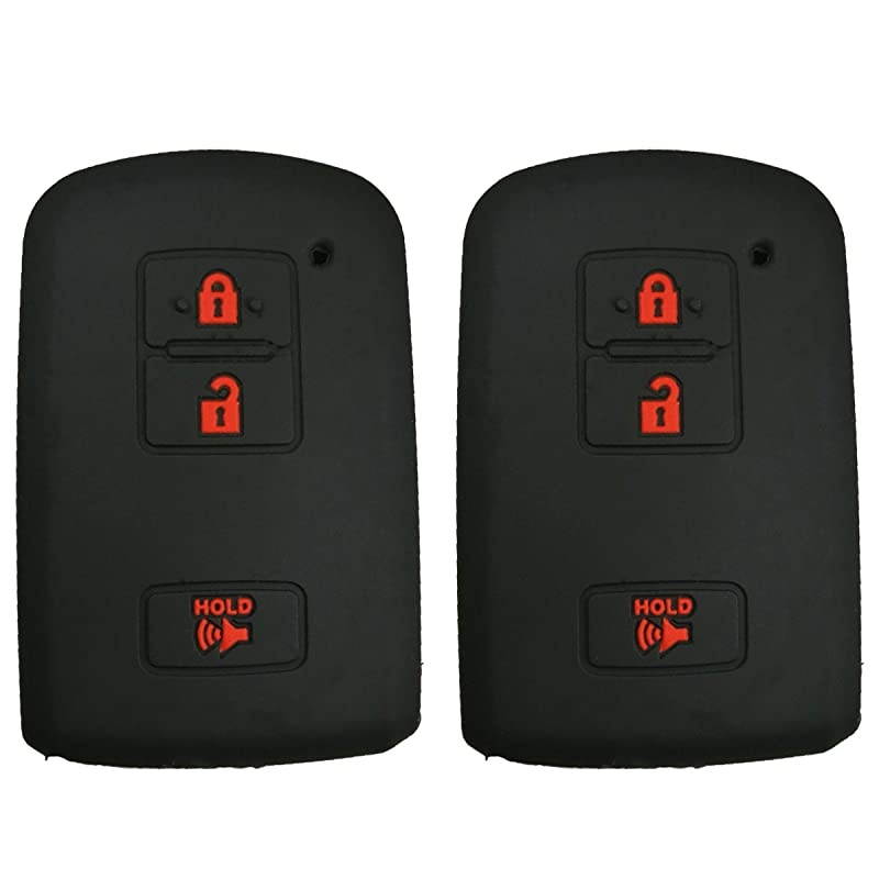 2Pcs Rubber Smart Key Fob Remote Cover Case Protector Keyless Jacket for 2016 2017 Toyota Tacoma Land Cruise Prius V RAV4 3buttons Key Black