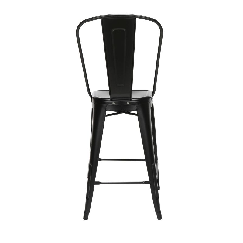 Set of 4 26" Industrial Modern High Back Galvanized Steel Indoor/Outdoor Counter Height Barstool Black - OFM