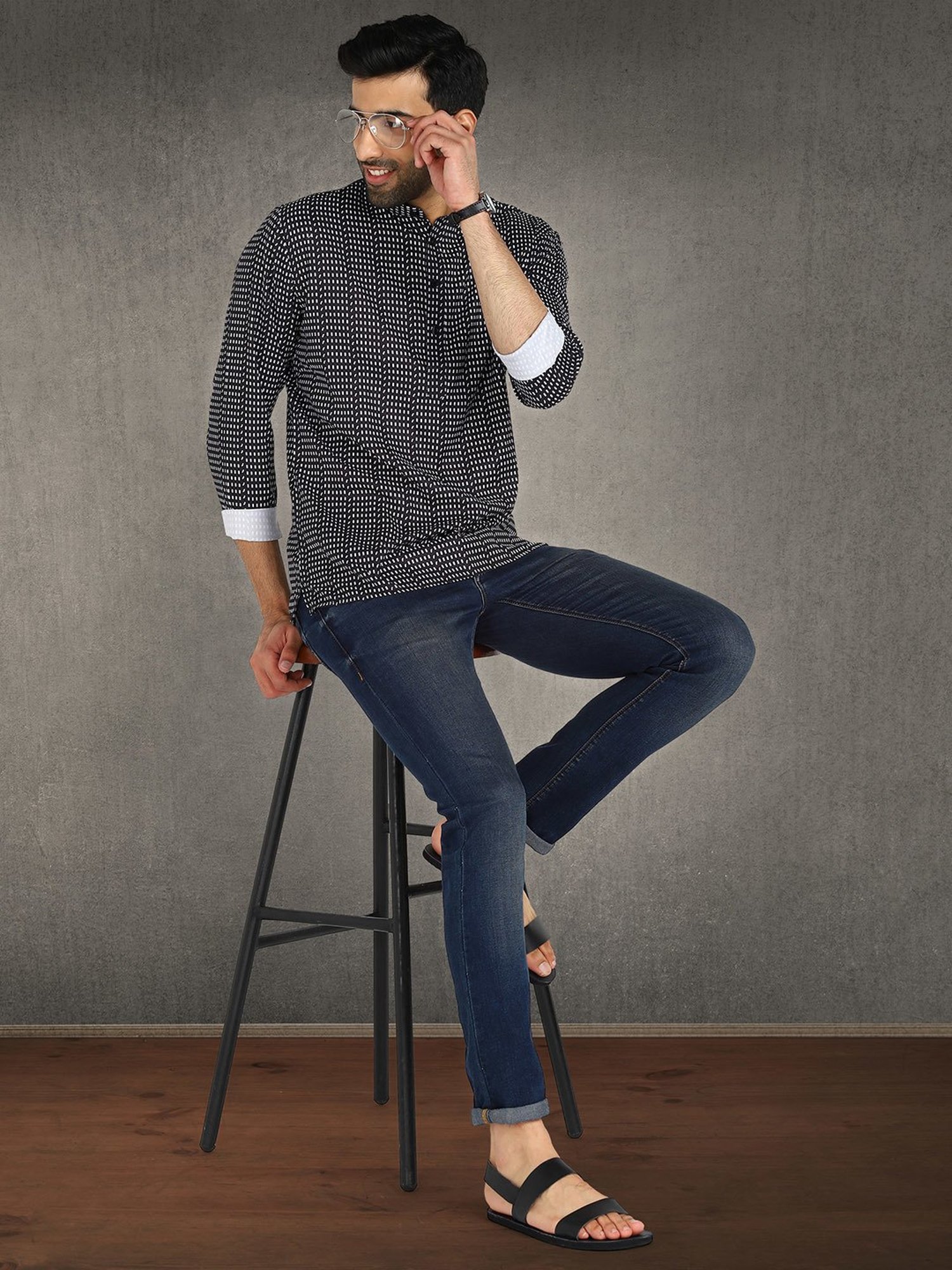 Hangup Plus Black Regular Fit Printed Short Kurta