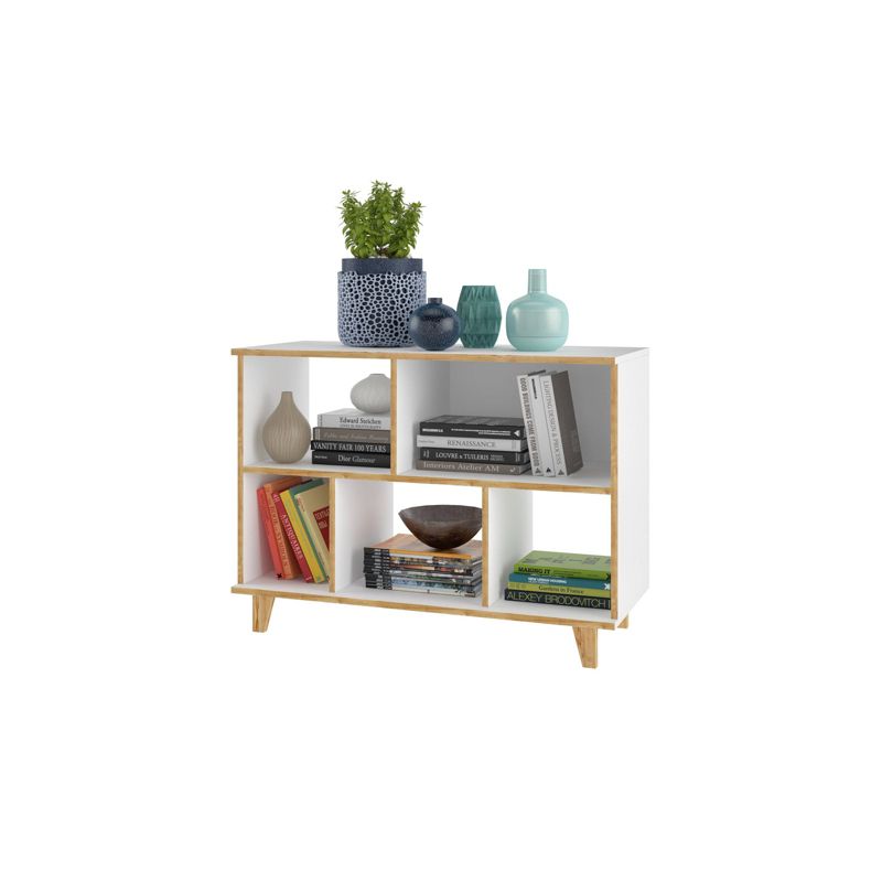 25.78" Minetta 5 Shelf Mid Century Low Bookshelf White - Manhattan Comfort