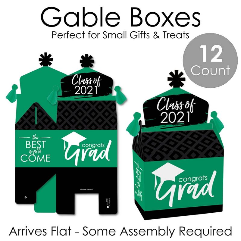 Big Dot of Happiness Green Grad - Best is Yet to Come - Treat Box Party Favors - 2021 Green Graduation Party Goodie Gable Boxes - Set of 12