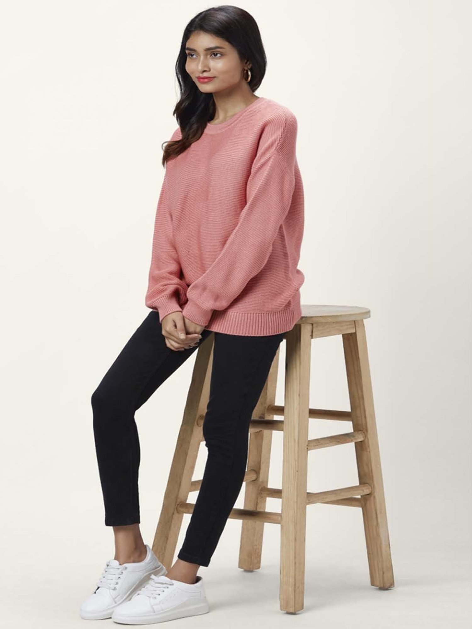 Honey by Pantaloons Pink Self Pattern Sweater