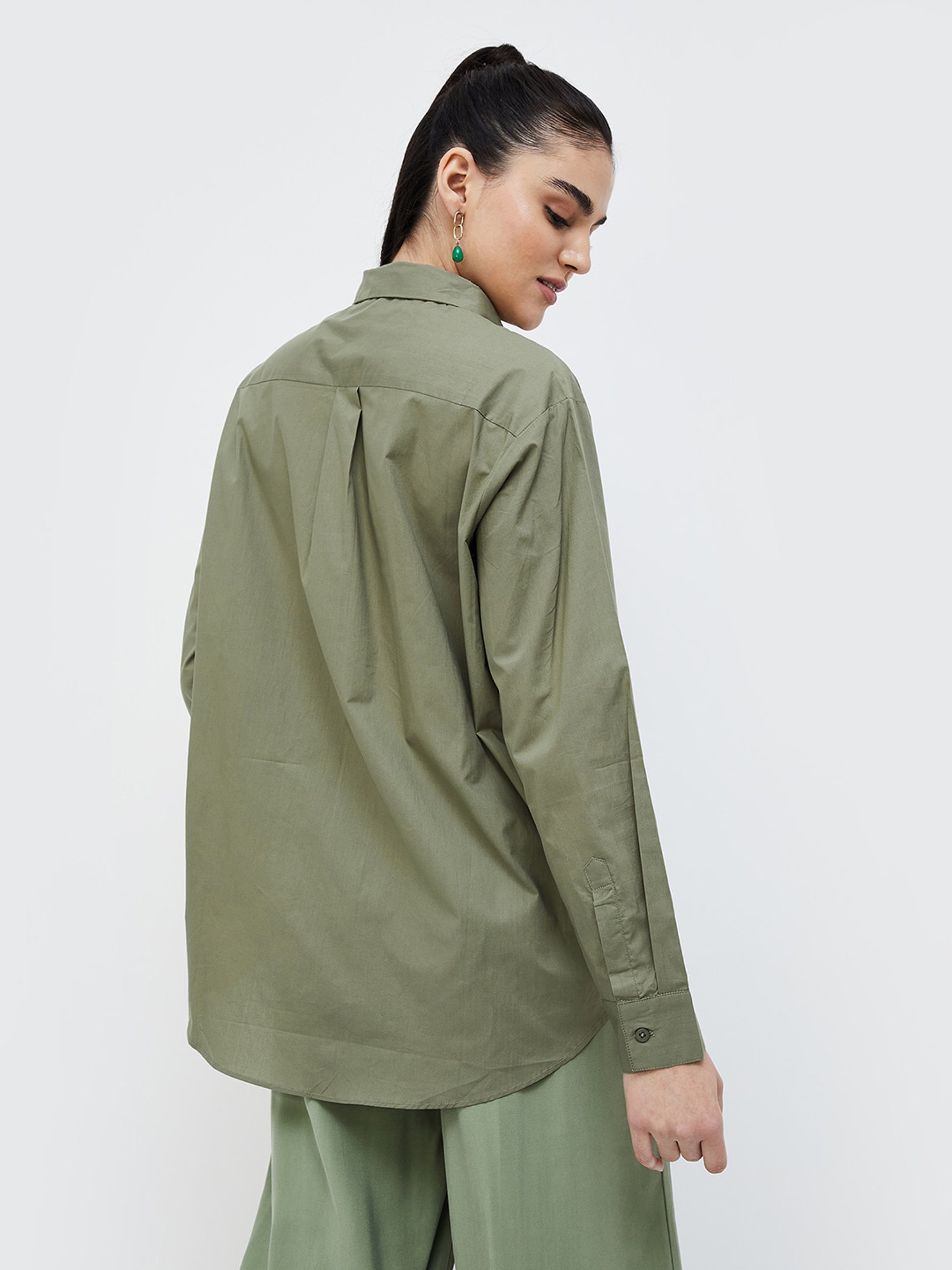 Code by Lifestyle Sage Green Cotton Regular Fit Top