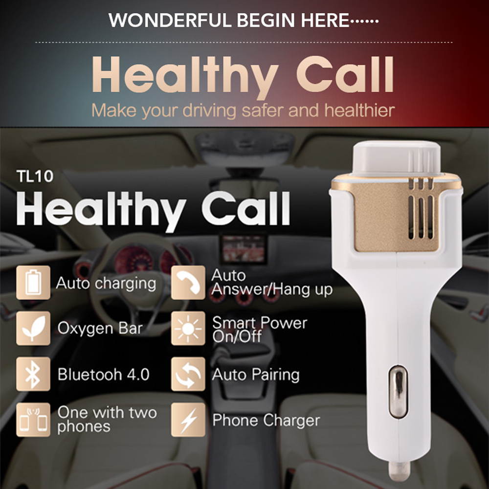 [Second Generation] Megadream&reg; Healthy Car Charger Bluetooth Headset Oxygen Bar with Noise Reduction for iPhone 6S Plus 6 iPad Air 2 Mini Pro Samsung Galaxy S6 Edge Plus S5 Note 5 4 HTC Sony LG Gold