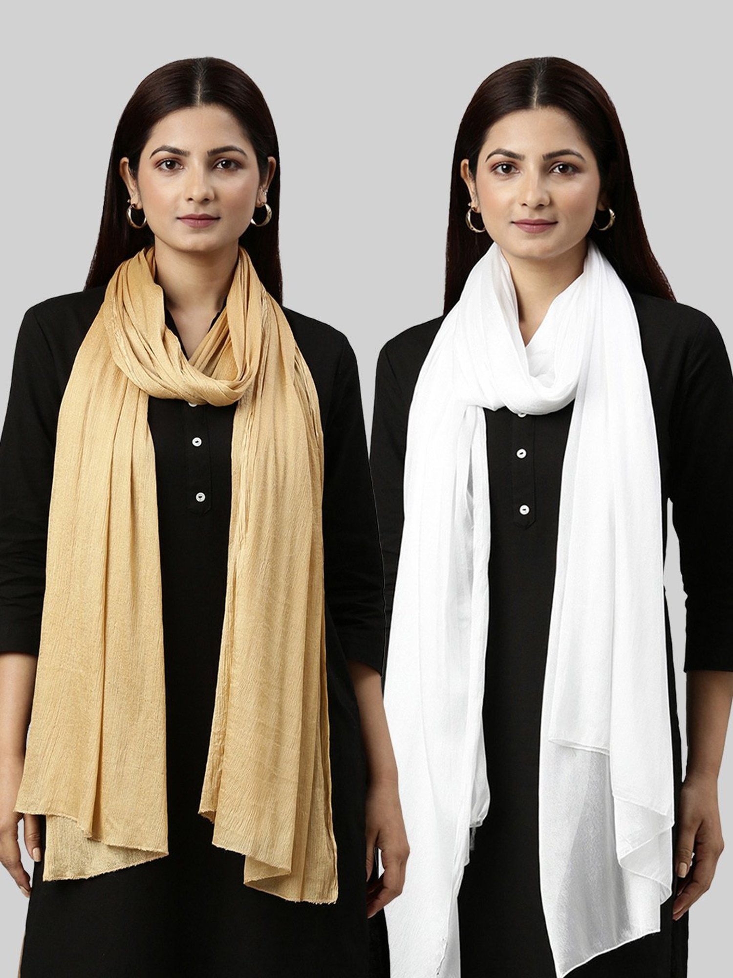 TWIN BIRDS Gold & White Dupatta - Pack of 2