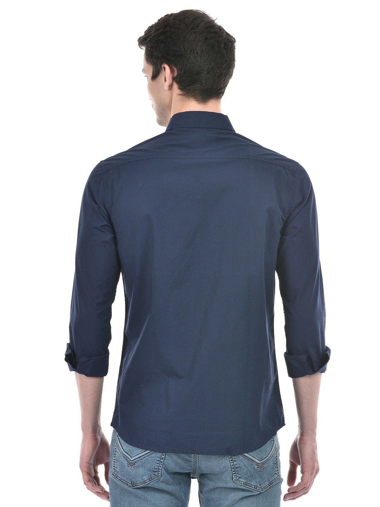 Numero Uno Navy Cotton Slim Fit Shirt
