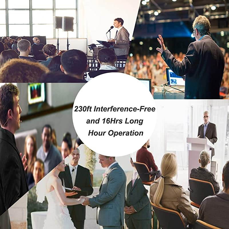 Metal Wireless Receiver  UHF Wireless Microphone System With 2 Bodypacks 2 Lapels and 2 Headsets Fixed Frequency 16 Hrs Long Battery Life Ideal for Church Outdoor Events PTU51D