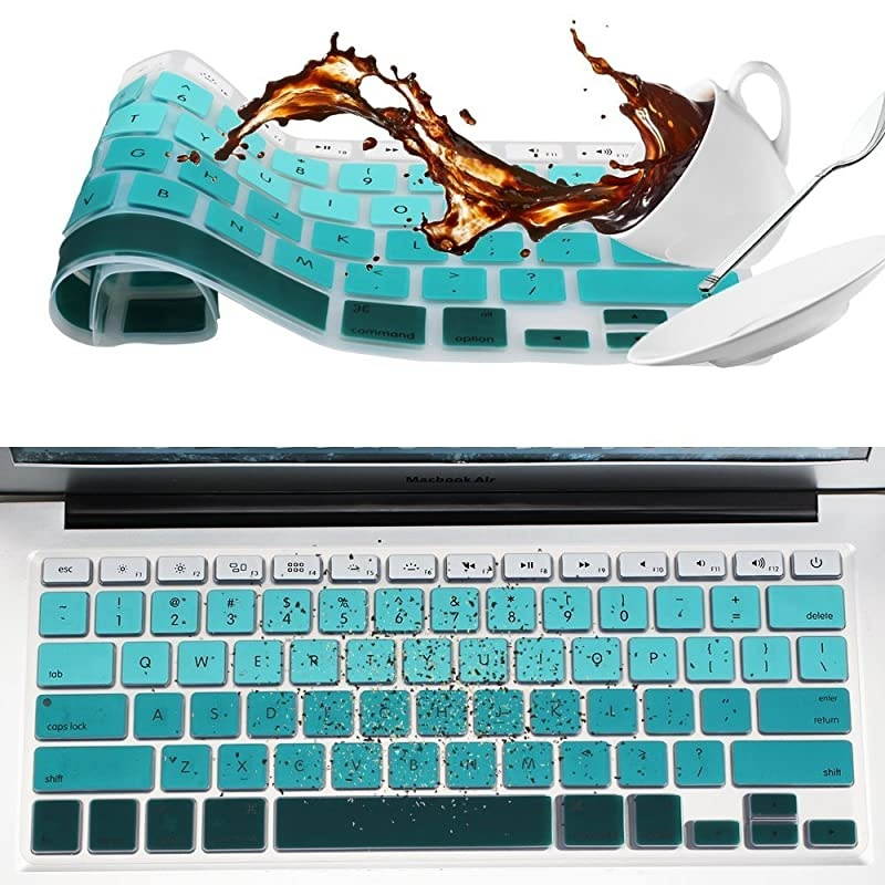Silicone Keyboard Cover DustProof Washable Skin Gel Keyboard Protector for Old MacBook Pro 13 15 17 Air 13 2015 or Older Version iMac and Air 13iMac Wireless Keyboard Ombre Turquoise