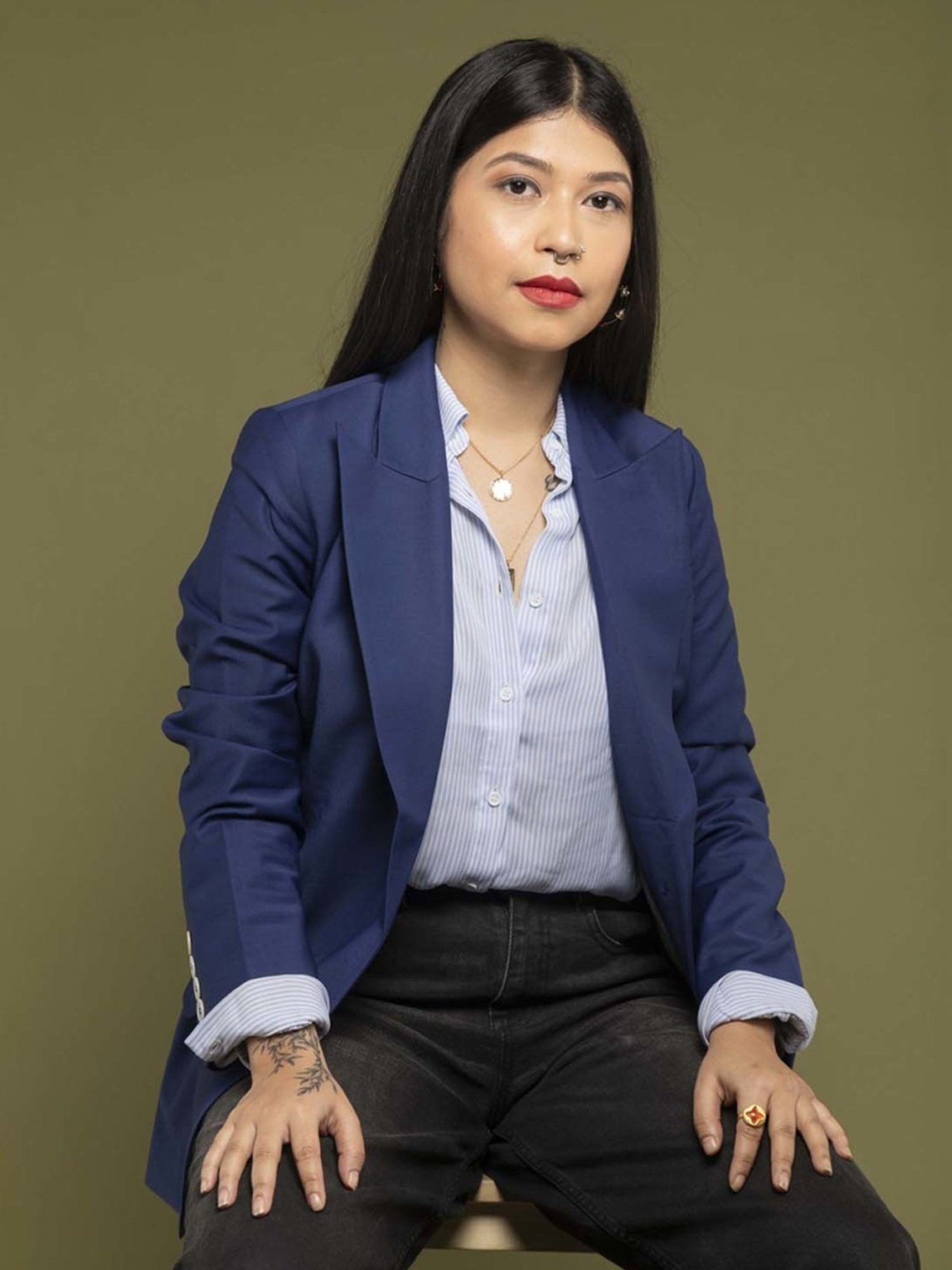 Qua Blue Stretch Wool Tailored Blazer