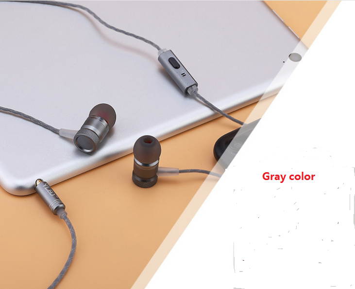 High level metal earphone with microphone HI-FI stereo sound bass sound high quality 3.5mm plug gray color