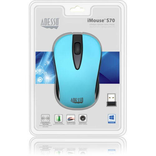 Adesso IMOUSES70L Blue Neon Color 2.4ghz Wireless Optical Mini Mouse 3 Buttons 1000 dpi