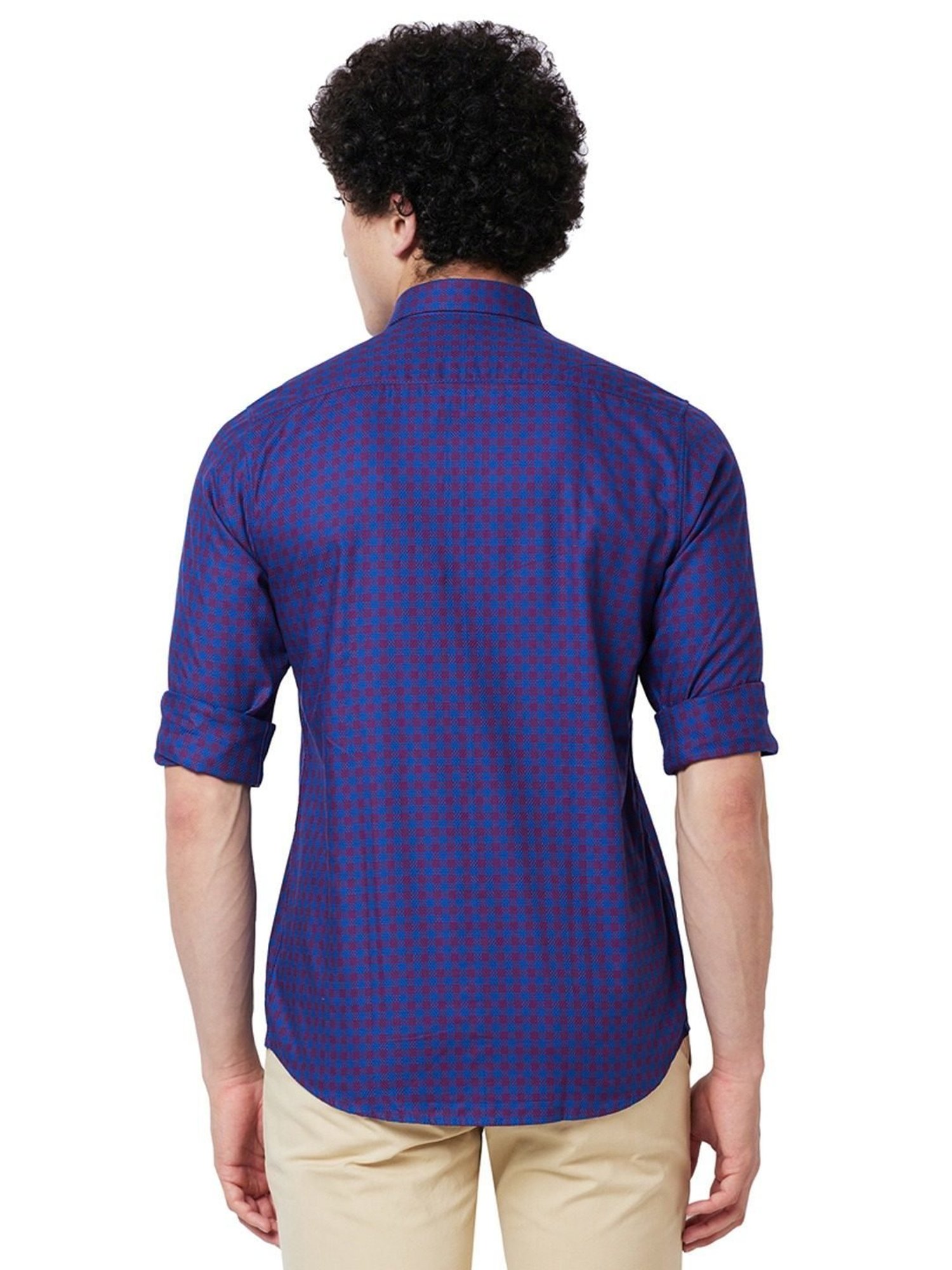 ColorPlus Red & Blue Cotton Tailored Fit Checks Shirt