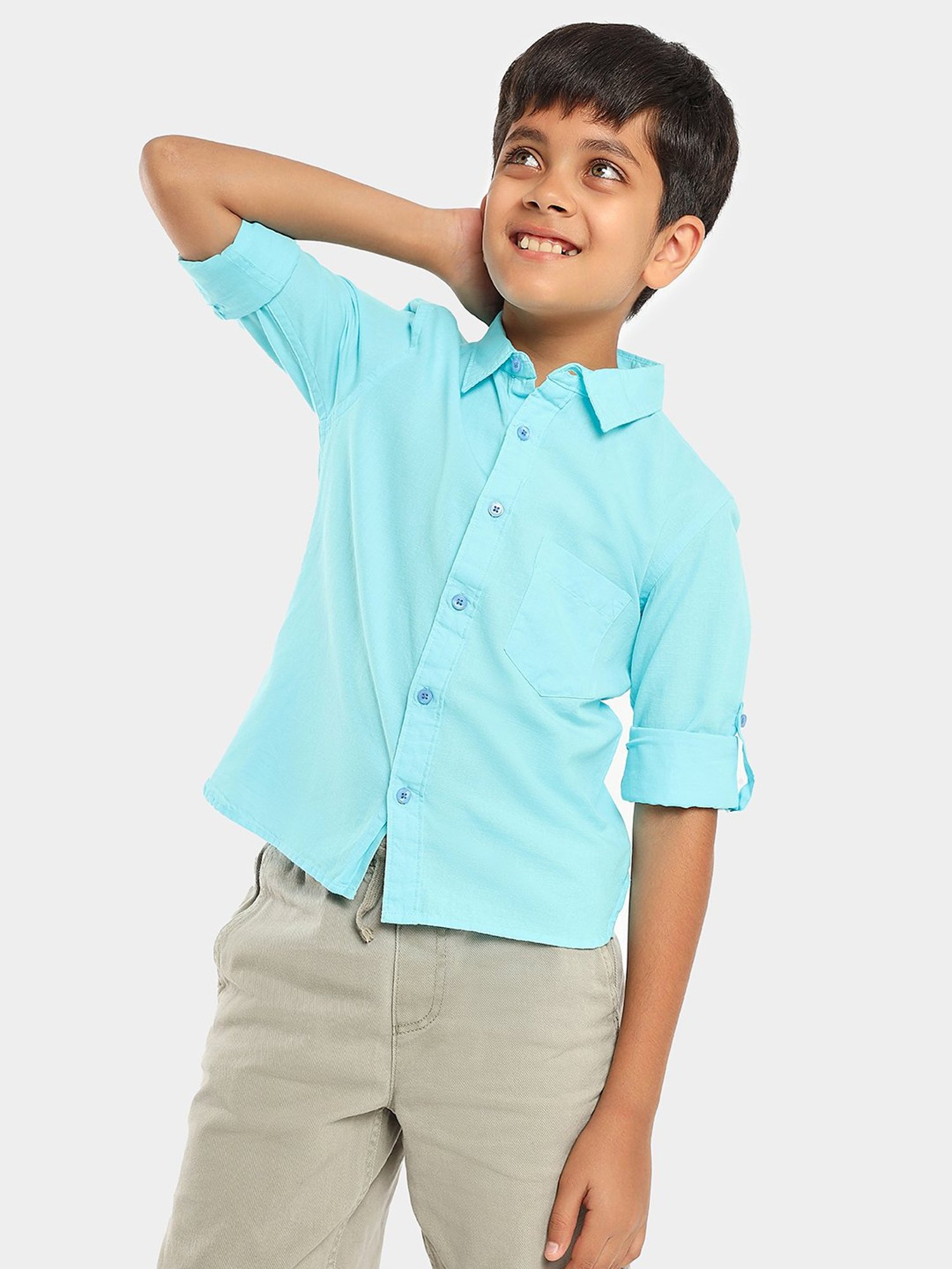 LilPicks Kids Light Blue Solid Shirt