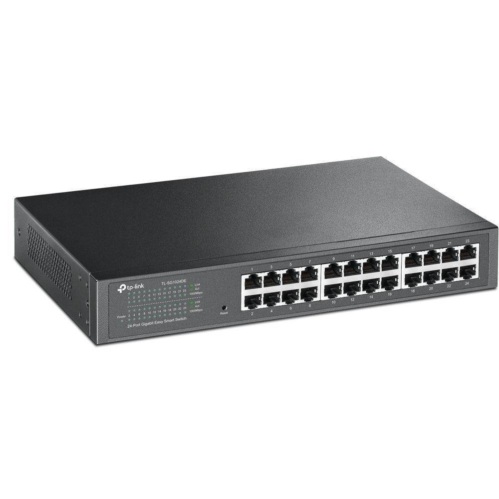 TP-Link 24-Port Gigabit Ethernet Easy Smart Managed Switch | Unmanaged Plus | Plug and Play | Desktop/Rackmount | Metal | Fanless | Limited Lifetime (TL-SG1024DE),Black