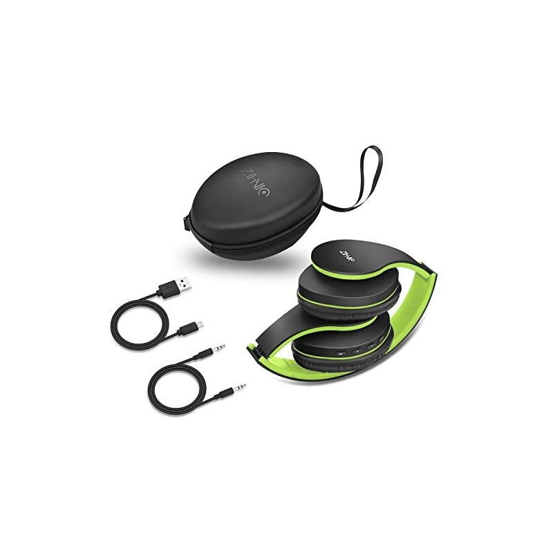 Bluetooth Headphones Over-Ear,  Foldable Wireless and Wired Stereo Headset Micro SD/TF, FM for Cell Phone,PC,Soft Earmuffs &Light Weight for Prolonged Waring(Black/Green)