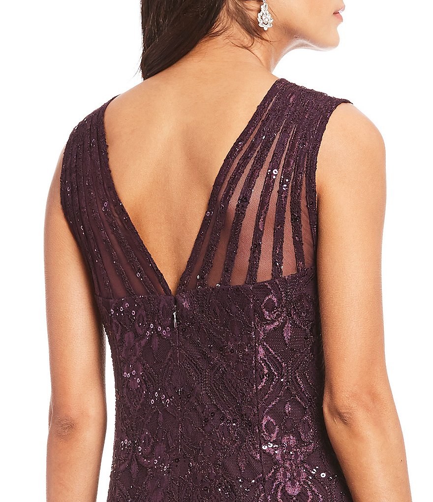 R & M Richards Illusion Shoulder Sleeveless Lace Gown