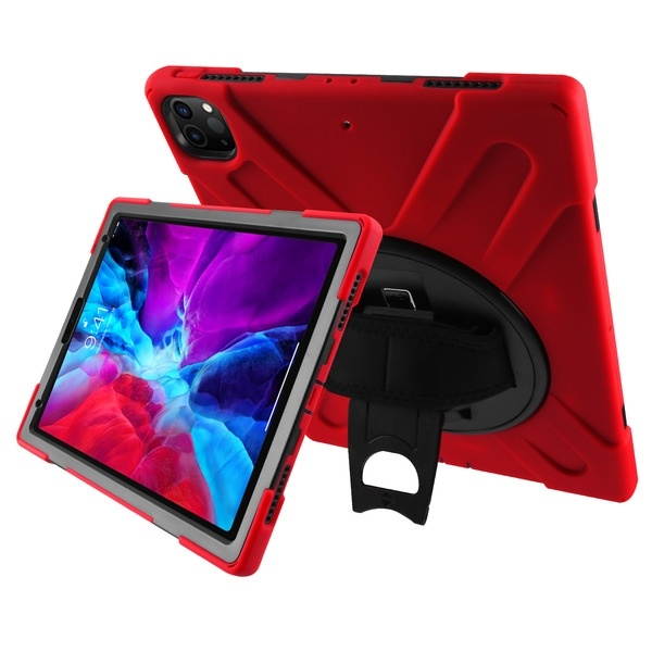 3-IN-1 Hybrid Armor Case with Hand Strap and Rotatable Stand for iPad Pro 12.9 inch (3rd, 4th and 5th Generation) - Red