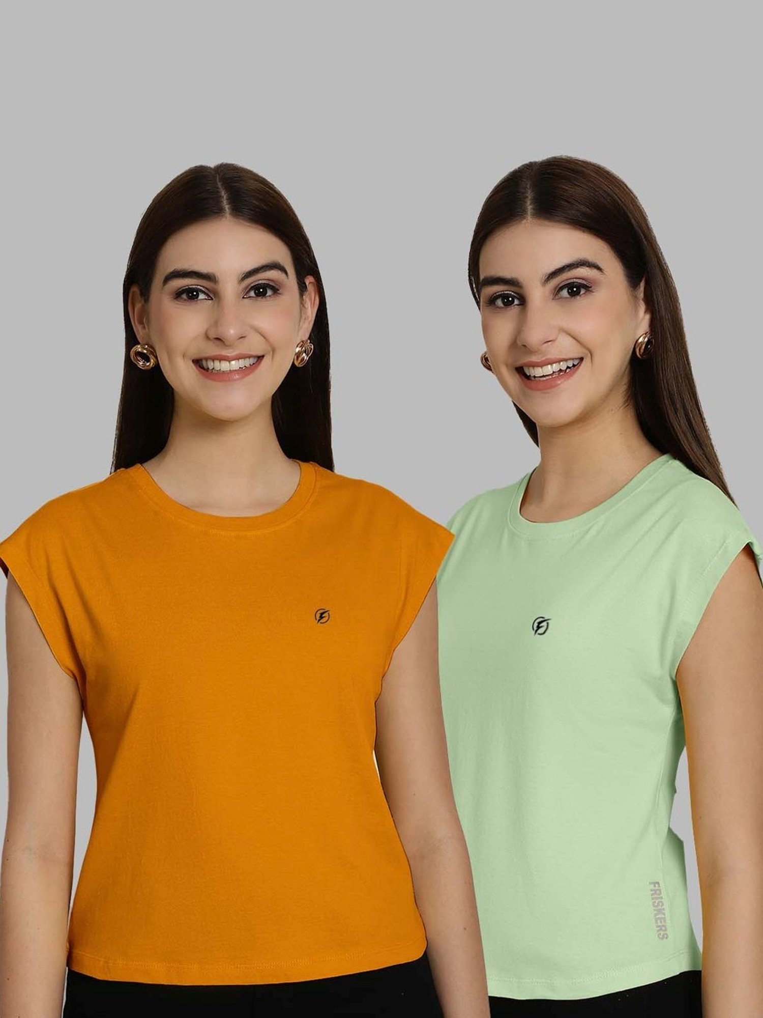 Friskers Yellow & Pista Green Slim Fit Sports T-Shirts - Pack Of 2