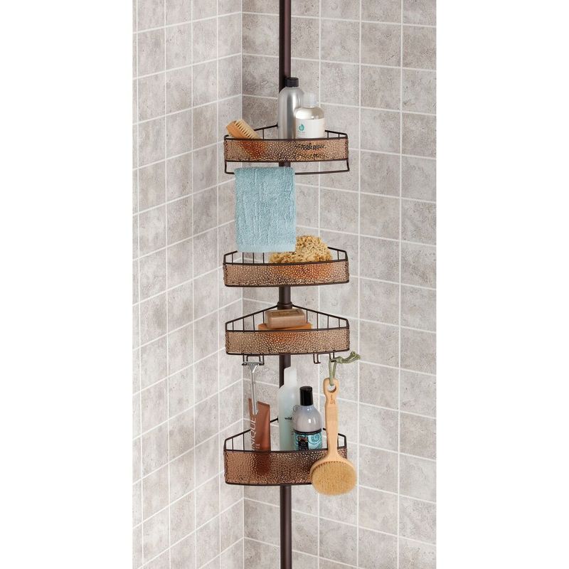 mDesign Adjustable Shower Storage Constant Tension Pole Caddy - Bronze