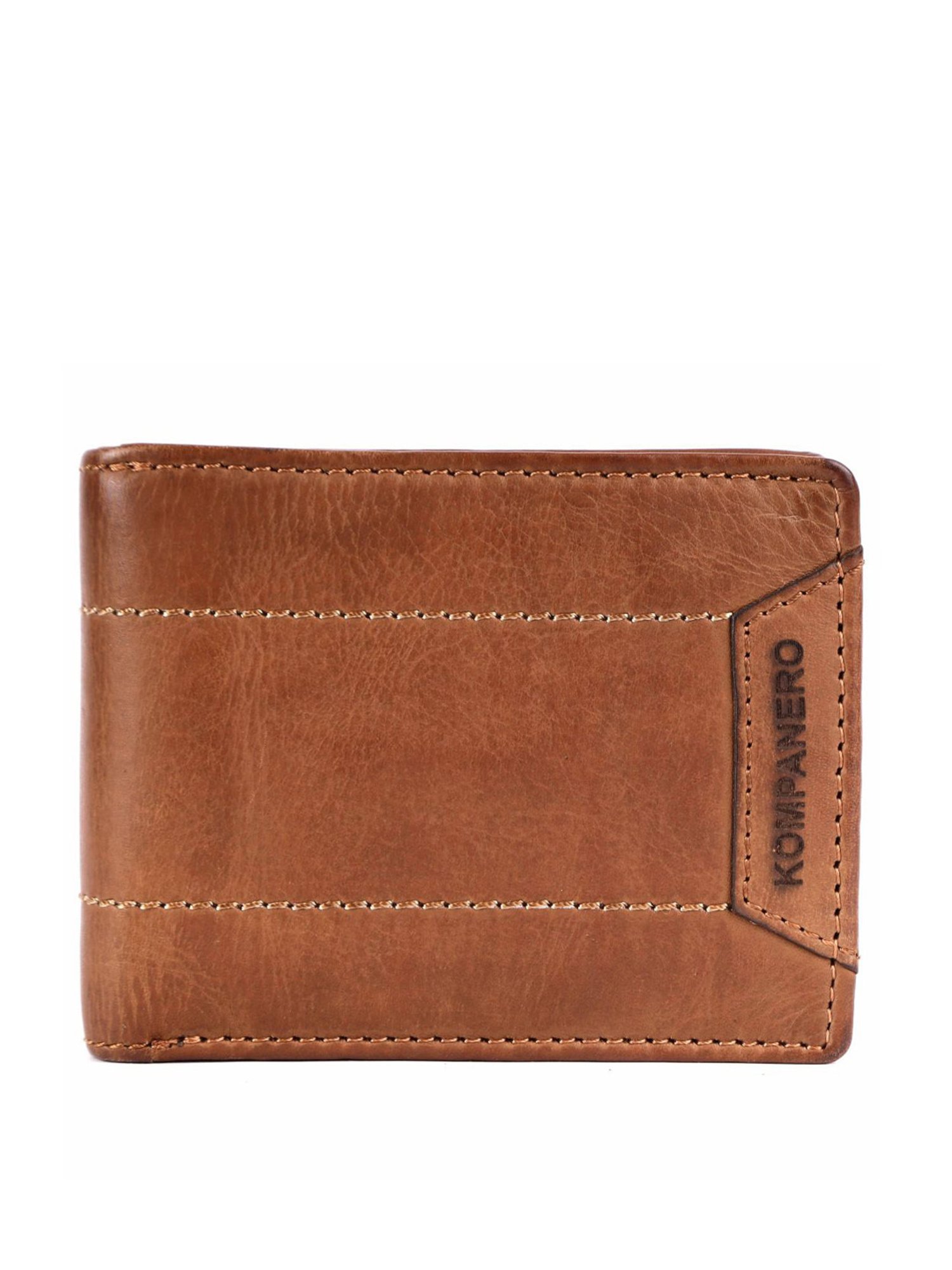 KOMPANERO Leo Cognac Leather Textured Bi-Fold Wallet