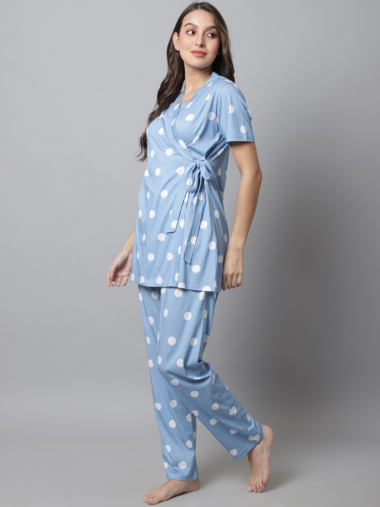 Kanvin Blue Printed Top Pyjamas Set With Inner