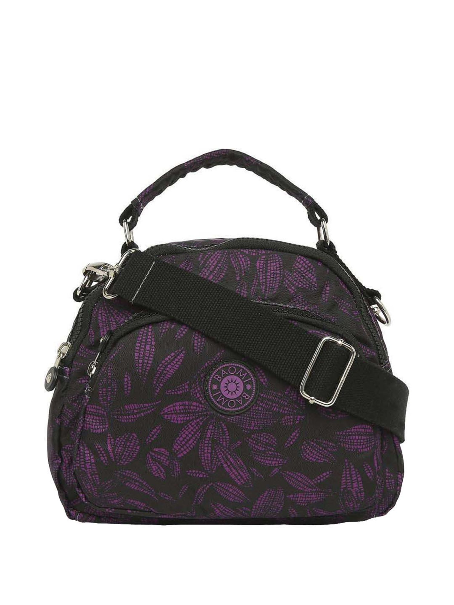 Baomi Black & Purple Printed Medium Cross Body Bag